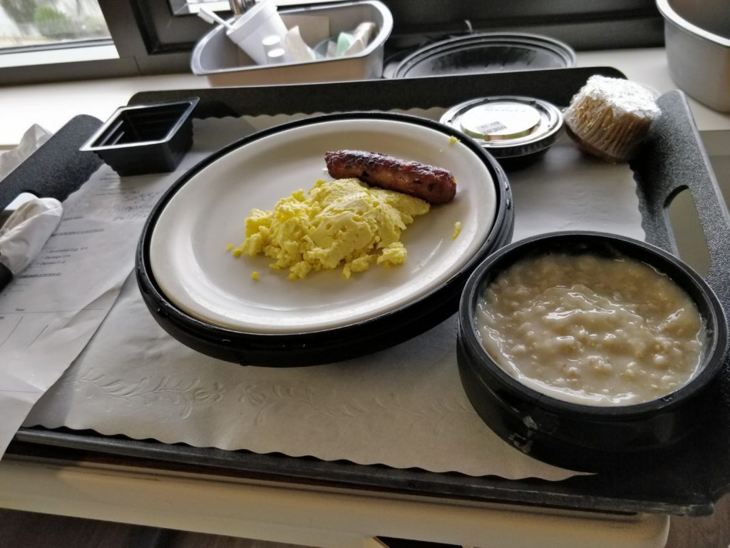 hospital food egg and sausage link